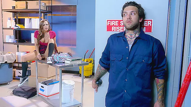 Abigail Mac gets wet and wild in janitor's closet with mega dildo, now!