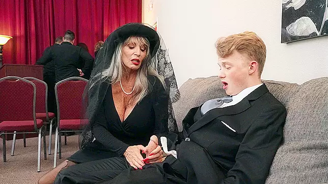 Sexy Sally D'Angelo Sucks Young Hard Cock in Funeral Home Porn Video