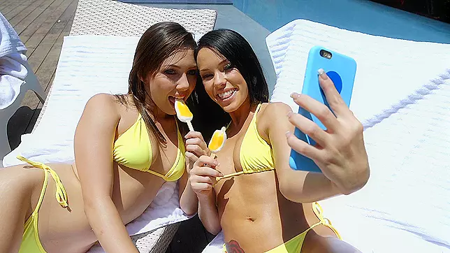 Jenna Sativa & Megan Rain's Smoking Hot Bikini Lesbian Selfie Fun, XXX Video