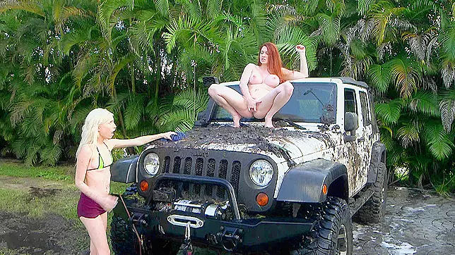 Porno Masturbation with Veronica Vain on Dirty Jeep while Hot Piper Perri Washes It