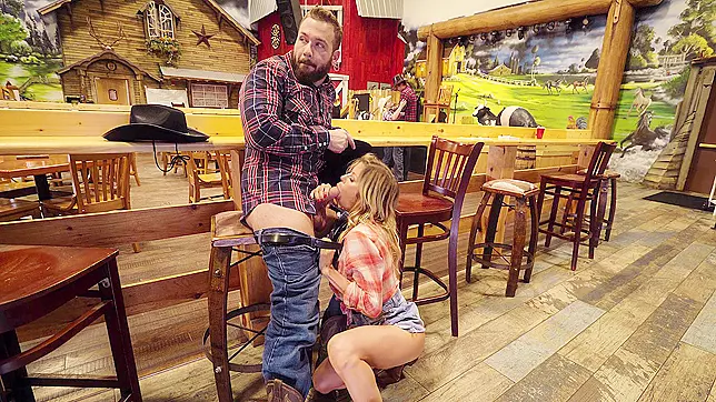 hot Milf Alexis Fawx sucking cowboy's hard cock in the bar, XXX Video
