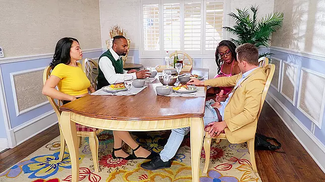 Ebony Mystique Squirts in RK Prime HD's Dinner for Four with Side of Two
