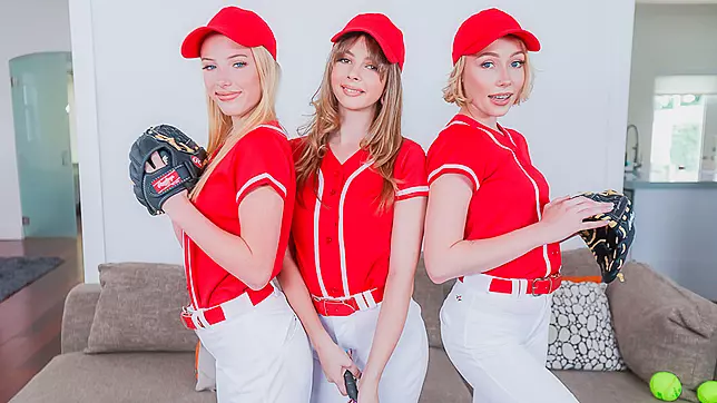 Three Horny Baseball Babes Take Coach's Dick in Every Hole