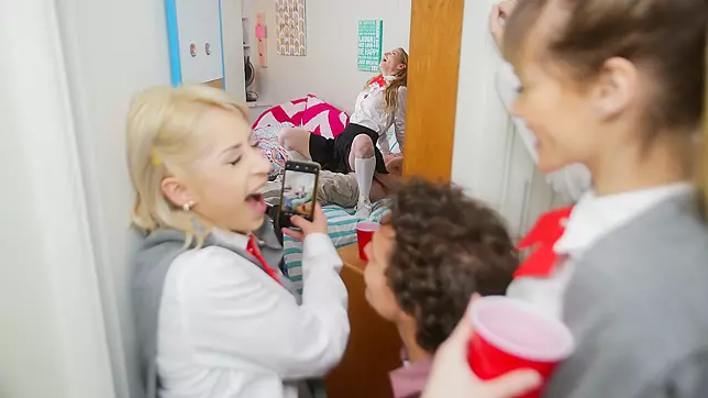 Three College Sluts Goldie, Nova, and Lana Get Pounded at Wild Dorm Party