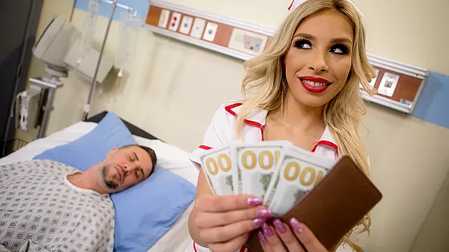 Carmen Caliente, Naughty Nurse Steals from Patient Keiran Lee, Gets Away with Hot Seduction and Money Theft!